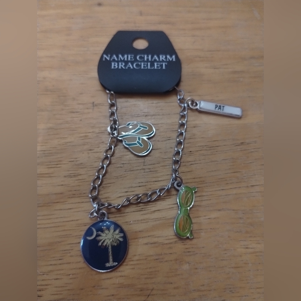 New Personalized Name Charm Bracelet with Palm Tree and Sunglasses Pat